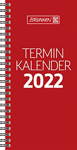 BRUNNEN 1078001202 Tischkalender/Vormerkbuch Modell 780, 2 Seiten = 1 Woche, 100 x 207 mm, Karton-Umschlag rot, Kalendarium 2022, Wire-O-Bindung
