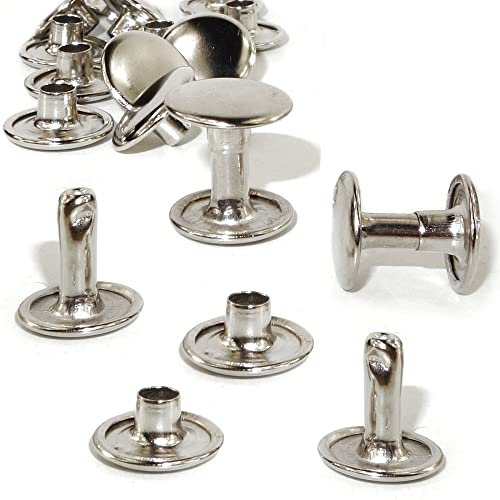100 Stück Hohlnieten 10mm Stiftlänge, silber, Doppelholnieten, Nieten mit Doppelkappe Ober- Unterteil mit geschlossener Kappe, DIY Leder Gürtel Nieten, Gürtelnieten Taschennieten