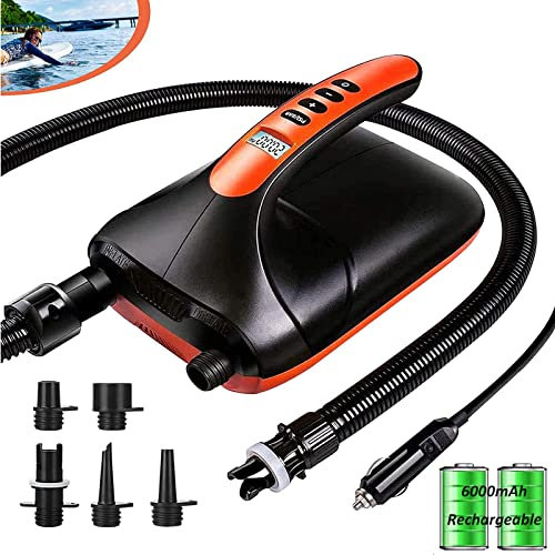 Elektrische SUP-Pumpe mit 6000 mAh wiederaufladbarem Akku für aufblasbare Paddelboards, doppeltes Aufblasen und Ablassen, automatische Abschaltung, AC-Adapter und 12 V Gleichstrom,