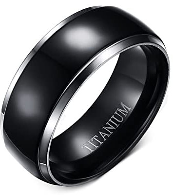 Bishilin Schwarz Ring Personalisiert, Herren Ringe Titan 8MM Hochglanzpoliert Bandring Freundschaftsringe Männer Ringe in Bijouterie Größe 52 (16.6)
