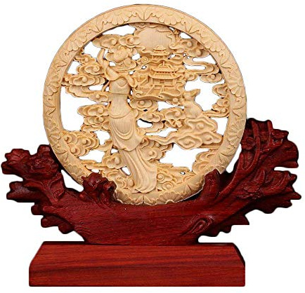 Desconocido Estatua de Bandeja de Pantalla Plegable Fengshui Tallada en Madera de boj Natural (Diosa Chang'e)
