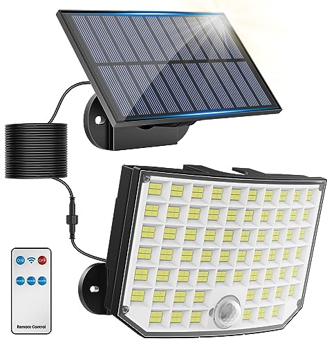 KagoLing Solarlampen für Außen, 256 LED 3 Modi Solarleuchte Aussen mit Bewegungsmelder, IP65 Wasserdichte 180°Beleuchtungswinkel Solar Wandleuchte Aussen mit 5m Kabel für Garten, Hof, Garage-1Stück