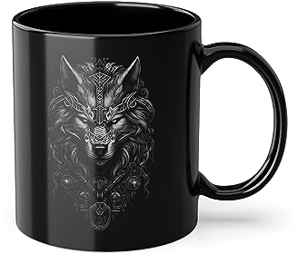 Tasse 330ml Schwarz Gothic Wolf - Wikinger Kaffeetasse - Beidseitig Bedruckt - Kaffeebecher - Küche Zubehör - Teetasse - Bürotasse - Mittelalter Wikinger Deko