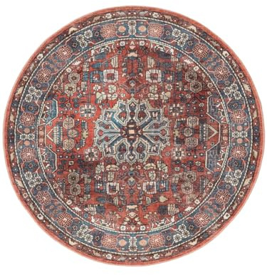 RugVista Galaxy Oriental Teppich, Ø 160 cm, Rost/Blau | Orientalische, Rund, Mittlerer Stapel, Maschinenwäsche, Oeko-Tex 100, Wohnzimmer, Schlafzimmer, Küche