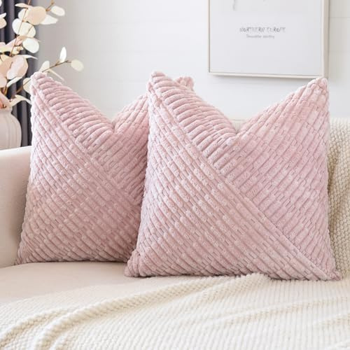 JOTOM 2er Set Kordsamt Kissenbezüge, Dekorative Weich Boho Kissenbezug Moderne Patchwork Kissenhüllen Sofakissen Dekokissen Zierkissenbezug für Wohnzimmer Schlafzimmer Deko (40x40cm, Rosa)