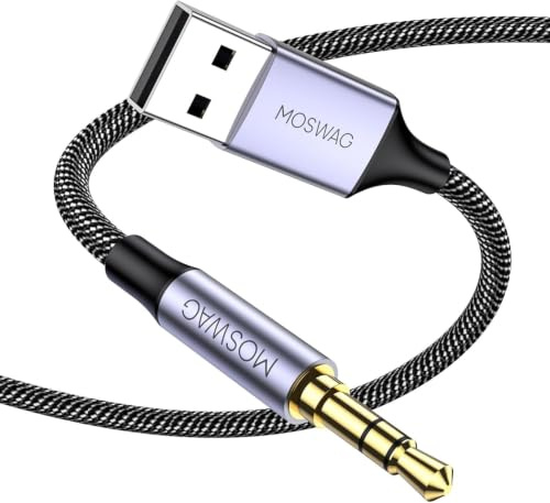 MOSWAG USB zu 3.5mm TRS Audio Jack Adapter, 1 M Stecker zu AUX Stereo Kabel, Nylon Geflochtener Konverter für PC, Laptop, Windows (Nicht Unterstützt Das Aufladen)