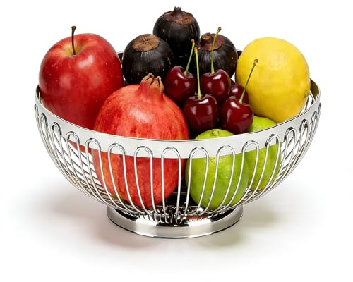 Frutero de Acero Inoxidable con Diseño de Drenaje Hueco de 24.3x11x10.5cm | Cesta de Frutas y Verduras para Mesa, Soporte Decorativo para Pan y Almacenamiento de Alimentos
