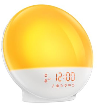 RICIAL Wake Up Light, Sunrise Alarm Clock with 10,000 Lux Therapy Light, White Noise Sound Machine with Sleep Aid, 11 Atmosphere Lights, Dual Alarm & Snooze Function