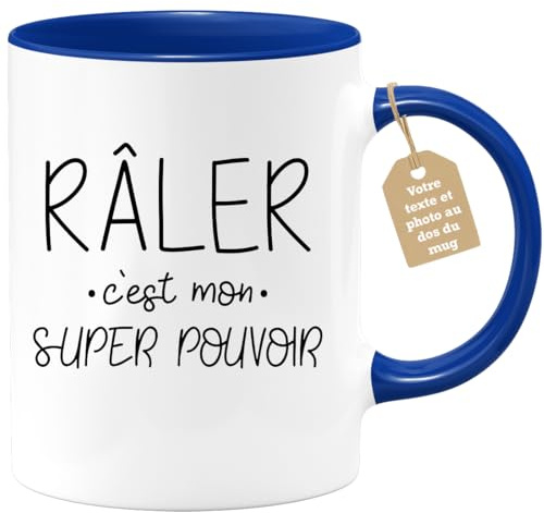 quotedazur Café-Croissant - Mug Personnalisable Texte Photo Humour Râler C'Est Mon Super Pouvoir - Cadeau Noël Original Drôle Tasse Femme Râleuse - Bleu/Céramique