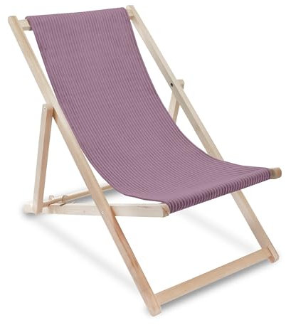 DreamRoots Liegestuhl Holz Klappbar Cord-Gewebe aus Buchenholz, bis 130 kg belastbar, 3-Fach verstellbare Rückenlehne für Garten oder Terrasse