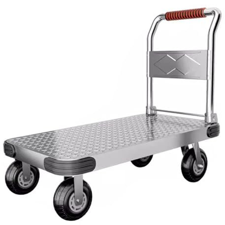 LKW-Wagen aus Stahlblech, robuster, Faltbarer Stahl-Schiebewagen, Stahlplattenwagen, zum Ziehen, für Zuhause, Büro, tragbarer, Faltbarer Lager-Pritschenwagen (schwarz, 90 x 60 x 85 cm)
