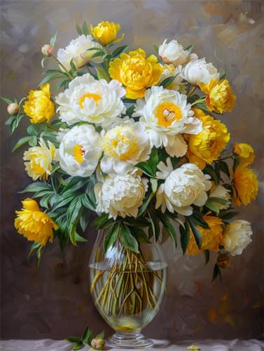 AMBATTERY Kreuzstich Set, Blumen in einer Vase, L Stickbilder Vorgedruckt Kreuzstich Stickpackungen Stickpackung Stickbild Stickset Sticken Set für Erwachsene 11ct Cross Stitch Kit 40 * 50cm