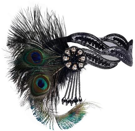 Lufdegim 1920s Stirnband Damen Kopfschmuck, 20er jahre Gatsby Haarband Pfau Feder Kostüm Accessoires 20er Jahre Accessoires Flapper Deco Damen für Karneval Fasching Kostüm Hochzeit