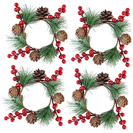CONGARTENO 4pièces Anneaux De Bougie avec Aiguilles De Pin pour Décoration De Table De Noël Couronnes De Bougies Tea Light pour Fêtes Et Réveillons