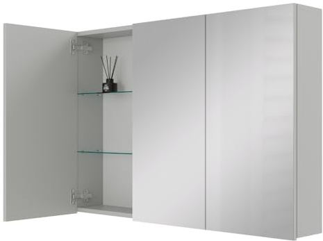 Planetmöbel ARIA Spiegelschrank Bad 100 cm breit | Badschrank hängend, Badspiegel, Weiß Grau, ohne Leuchte und Steckdose, Spiegelschrank Gäste WC 100 x 70 x 16 cm