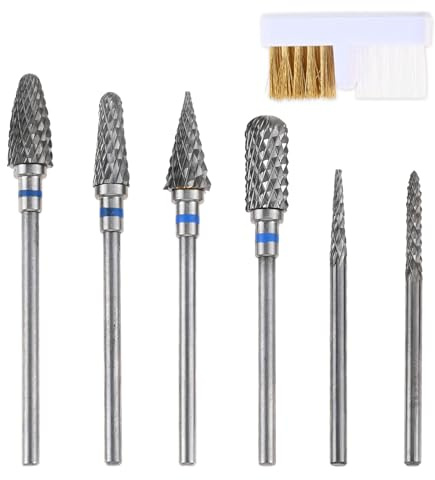 Dophee 6PCS Nail Drill Bits Set, 3/32 Inch Nail Bits Electric Nail Drill Bits Set for Home Salon Acrylic Gel Nails Manicure Pedicure Tools with Cleaning Brush
