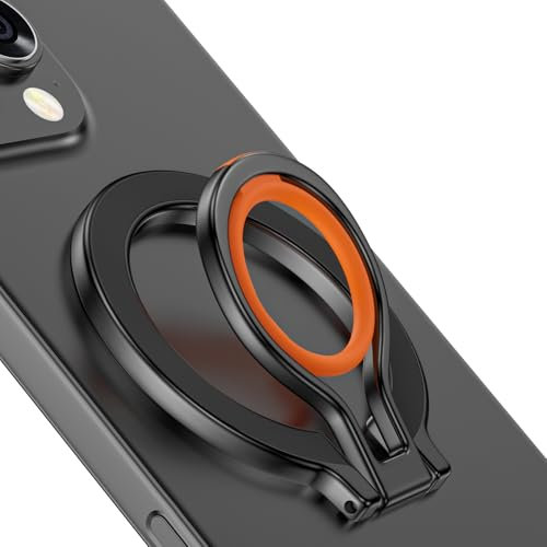 Magnetic Phone Grip Holder for MagSafe Ring Stand Holder Adjustable Kickstand for iPhone 17 16 Pro Max 15 14 13 12, MagSafe Finger Loop Stand with Silicone Finger Strap, Wireless Charging Compatible