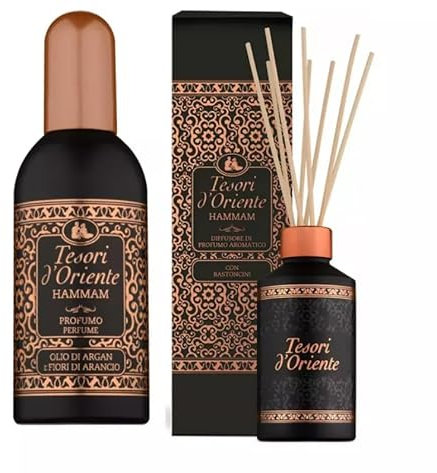 Tesori d'Oriente Hammam Duft-Set – Zwei in Einem: 1X Eau de Toilette 100 ml & 1X Aromatic Duftdiffuser 200 ml – Orientalisches Raumduft Wellness-Set, Geschenkset für Damen und Raumduft mit Stäbchen