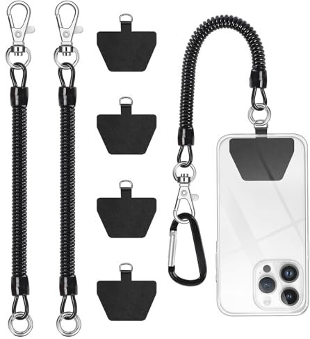 LunarCharm 2 Stück Telefonleine Diebstahlschutz-Telefongurt Federkordelbändern für Outdoor-Wandern und Klettern für Die meisten Smartphones, Schwarz Handykette Halterung