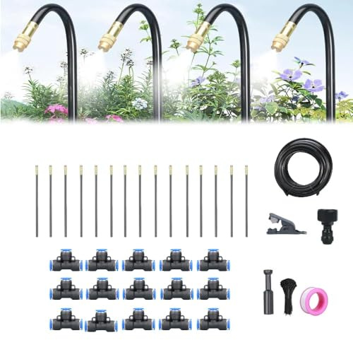 Automatisches 360°-Bewässerungssystem, verstellbare Düse, intelligenter Sprinkler, universelles Sprühset für den Garten, Pflanzenbewässerungssystem (49.2Ft hose + 15 Nozzles)