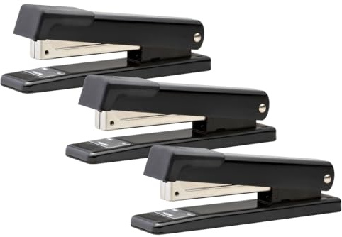 Bostitch Office Classic Metal Desktop Stapler, 20 Sheet Capacity, Dual Clinch, Opens for Tacking, Full-Strip, Black, 3-Pack