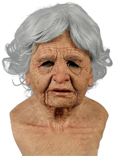 Pipihome Halloween Mask, Old Woman Mask, Scary Realistic Masks for Adults, Latex Creepy Masks Full Head, Old Lady Masks, Funny Halloween Costumes Props for Cosplay