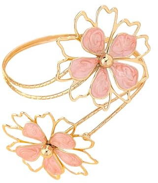 Dishowme Flower Upper Arm Cuff Vintage Arm Bracelet Band Armlet Bangle Hollow Floral Armband Body Chain Jewelry for Women (Pink)