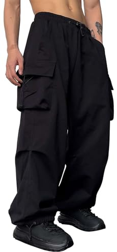 PADOLA Pantalon Baggy Homme Cargo Séchage Rapide Pantalons de Travail avec Multipoches Taille Haut Elastique Décontracté Pantalon Jogging Chino Large Pantalons Yoga Cordon de Serrage (0 Noir, 3XL)