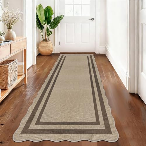 VSIWB Teppich Läufer Flur 80x200 cm, Leichter Jute Aussehen Küchenteppich, Waschbarer Teppich, Rutschfest Küchenläufer, Teppich Flur, Braun Teppich Läufer für Wohnzimmer, Küche, Diele, Eingang, Balkon