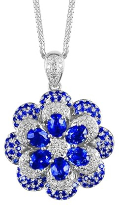 Calefee Labor Saphir Halskette Damen, Damen Kettenanhänger Weißgold 375 mit Labor Saphir 2.1ct und Diamant, Echtschmuck für Frauen