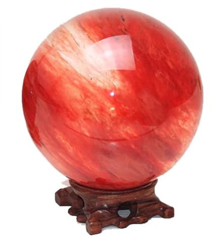 Smältkvartskristallkula med stativ, vacker röd dekorativ sfär, för Feng Shui spådomskonst bordsfontänprydnad,5.9(15cm)