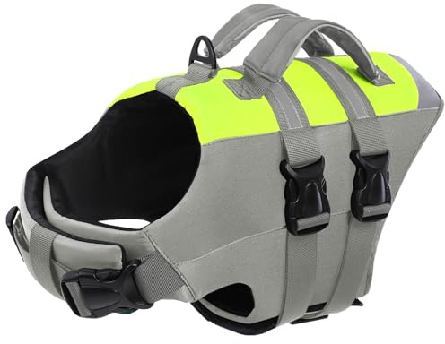 CITÉTOILE Giubbotto Salvagente per Cani a Doppia Maniglia - Giubbotto Galleggiante Riflettente con Maniglie Rinforzate e Cinture Regolabili per Nuoto, Barca, Spiaggia, Grigio, S