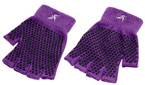 ProsourceFit Grippy Yoga Gloves, Hand Grips with Firm Fingerless Design, One Size Fits All for Women and Men, Purple