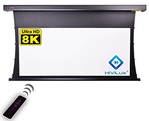 HiViLux TXN – Pantalla de proyector motorizada, ganancia 1,0, tela blanca profesional de pantalla de cine / 3D / 4K / UHD / estructura de aluminio / sin efecto brillante o puntos / sin telas ni fibra de vidrio