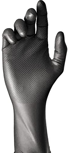JUBA Gants Jetables en Nitrile Non Poudrés Grippaz, Noirs, Taille : 9