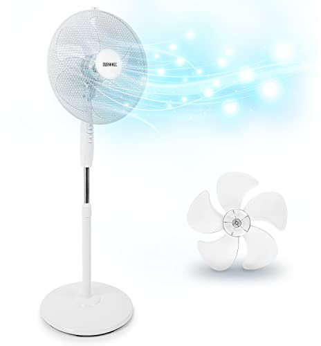 Duronic Pedestal Fan FN30, Electric Cooling Fan, Floor Standing, Lightweight Height Adjustable Tilt, 5 Blades, 4 Speeds, High Velocity Oscillating Air Cooler Stand for Home Bedroom Office Gym - White
