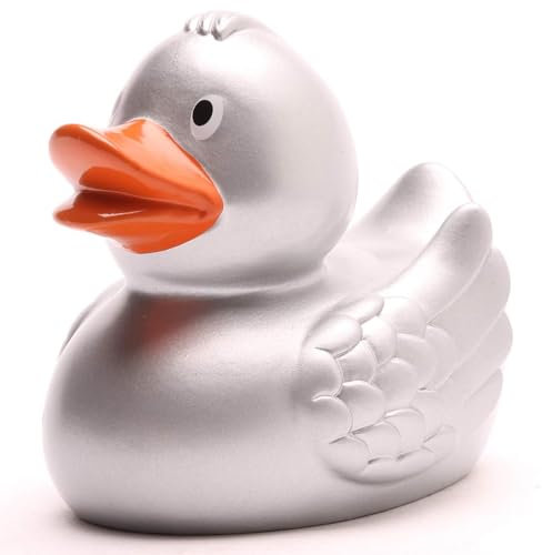DUCKSHOP I Quietscheete Silber I Badeente I L: 8 cm I inkl. Badeenten-Schlüsselanhänger im Set