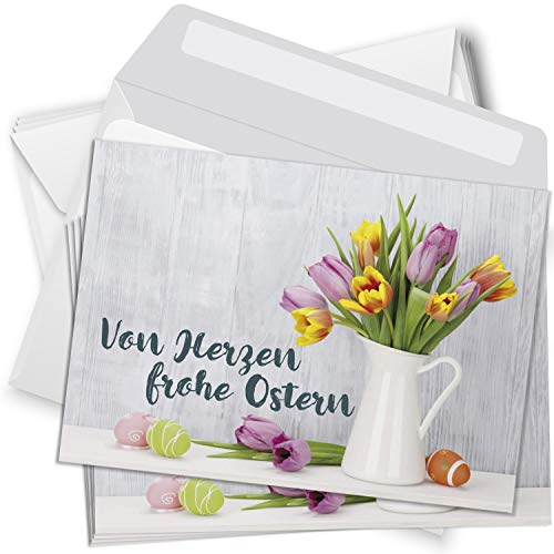 Einladungskarten Manufaktur Hamburg 10 Postkarten zu Ostern mit Umschlägen im Set - Osterkarten modern Von Herzen frohe Ostern Osterpostkarten