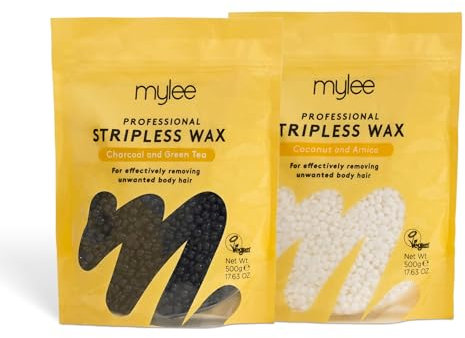 Mylee Professional Hard Wax Beads 500g, Stripless Depilatory Waxing Pellets Solid Film Beans No Strip Needed, Painless Gentle Hair Removal of Full Body, Face & Bikini Line (Both Wax Pouches)