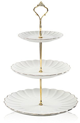 Sweejar 3 Tier Ceramic Cake Stand Wedding, Dessert Cupcake Stand for Tea Party Serving Platter (White)