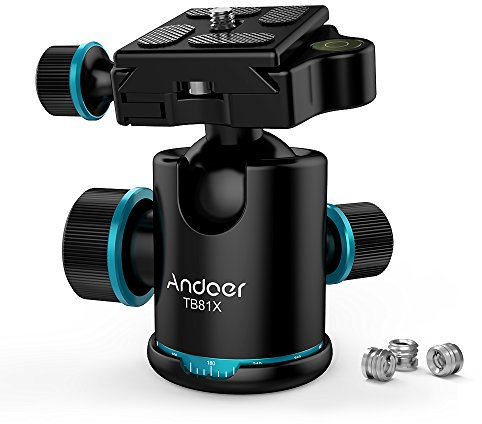 Andoer Tb81X Tripod Ball Head 360 Degree Rotating Panoramic Camera Quick Release Ball Head for Tripod Monopod Slider DSLR Camera with 3Pcs 1/4 to 3/8 Srew Adapters Max. Load 8Kg/17.64Lbs