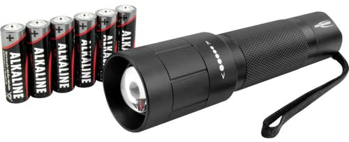 ANSMANN Taschenlampe - Extrem hell mit 1500 Lumen CREE LED, 240m Reichweite, optischer Zoom, IP54 Staub- & Spritzwasserschutz, 3 Funktionen - Handlampe inklusive 6x AA Batterien & Handschlaufe