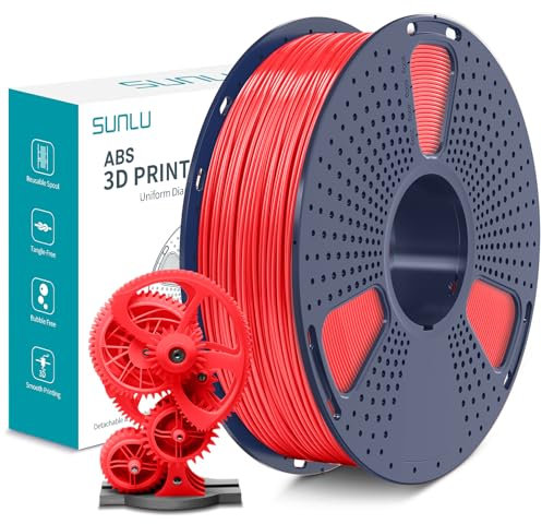 SUNLU ABS Filament 1.75 mm, Hoch Temperaturbeständiges 3D Drucker Filament, Hohe Festigkeit und Schlagfest, Langlebig 3D Druckfilament Für die Meisten FDM 3D Drucker, 1 kg Spule, Rot