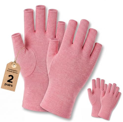 SUPERFA 2 Pairs Fingerless Arthritis Compression Gloves for Women and Men