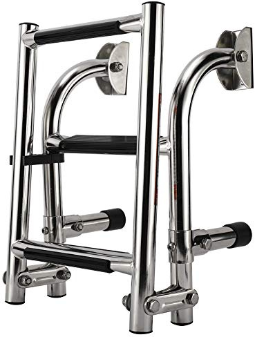 Artilife Stainless Steel Boat Ladder,Boat Foldable Stainless Steel 3 Step Ladder Marine Pontoon Ladder Polished 2 + 1 Step with Rubber Grip & Mounting Screws