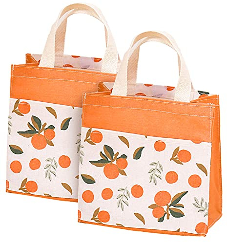 ASFINS Mini Borsa Tote Tela, 2pz Borsa di Tela Donna Borsa Shopper Cotone, per Uscire Shopping, 22cm x 22cm (Mandarini Arancioni)