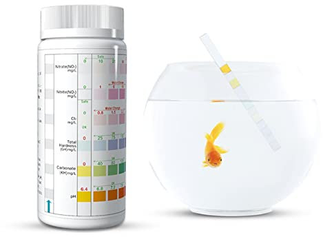 Voiakiu Aquarium Test Kit – 6-Wege Aquarium Teststreifen, Aquarium Test Kit, Wassertester, Wasser Teststreifen für allgemeine Härte Nitrit Nitrat PH Karbonat Härte Chlor