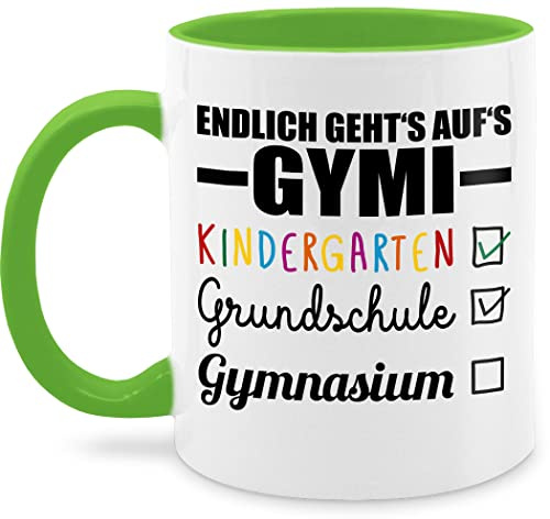 Tasse Tassen 325ml - Einschulung Geschenk Schulanfang - Endlich geht's auf's Gymi - schwarz/bunt - 325 ml - Hellgrün - geschenke gymnasium einschultasse schulanfangsgeschenke start teetasse