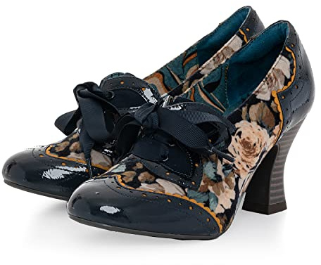 Ruby Shoo Daisy Chaussures richelieu à lacets pour femme, Bleu marine Floral, 38 EU