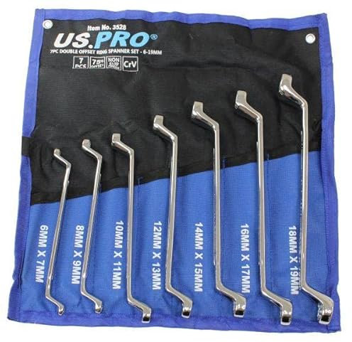 US PRO Tools 7 Piece Double Offset Ring Spanner Wrench Set 6-19MM 75DEG 3528